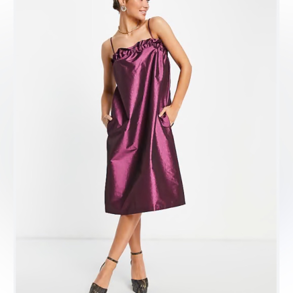 Topshop NWT Playful Party Girl Metallic Taffeta Slip Dress Fuchsia Pink size 8